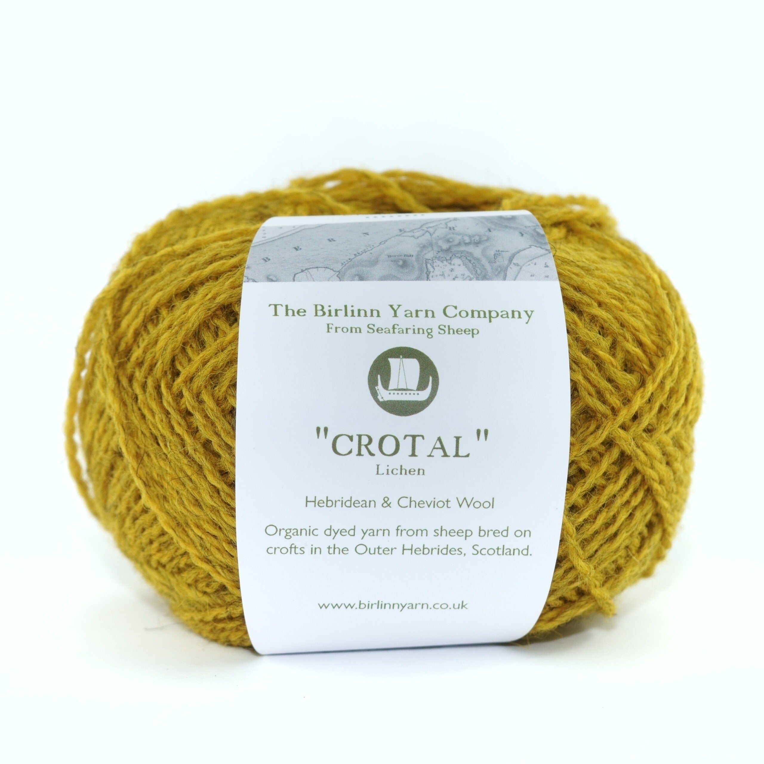 ball of Lichen with label: warm, mustard yellow