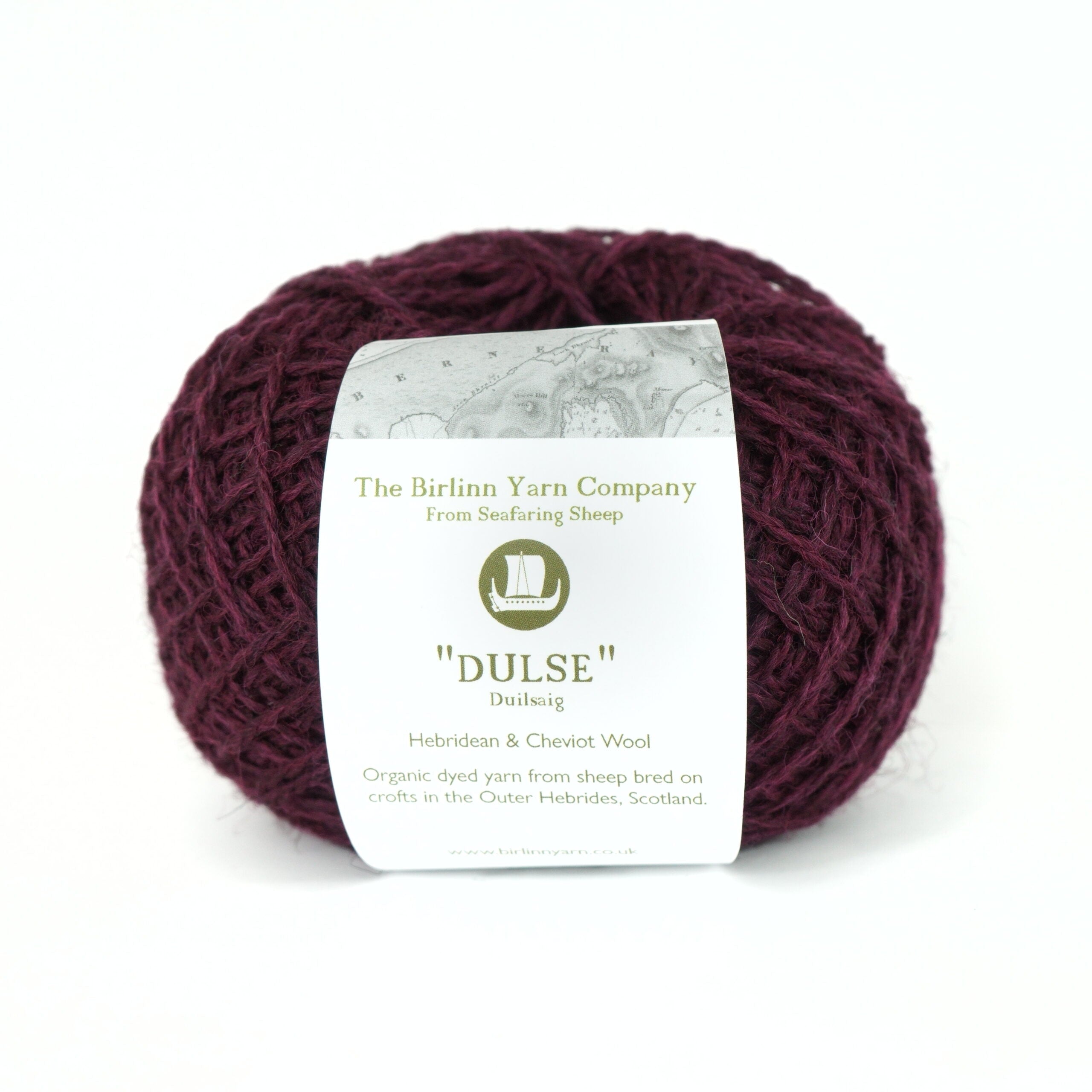 ball of Dulse with label: A winey purple with a lot of depth