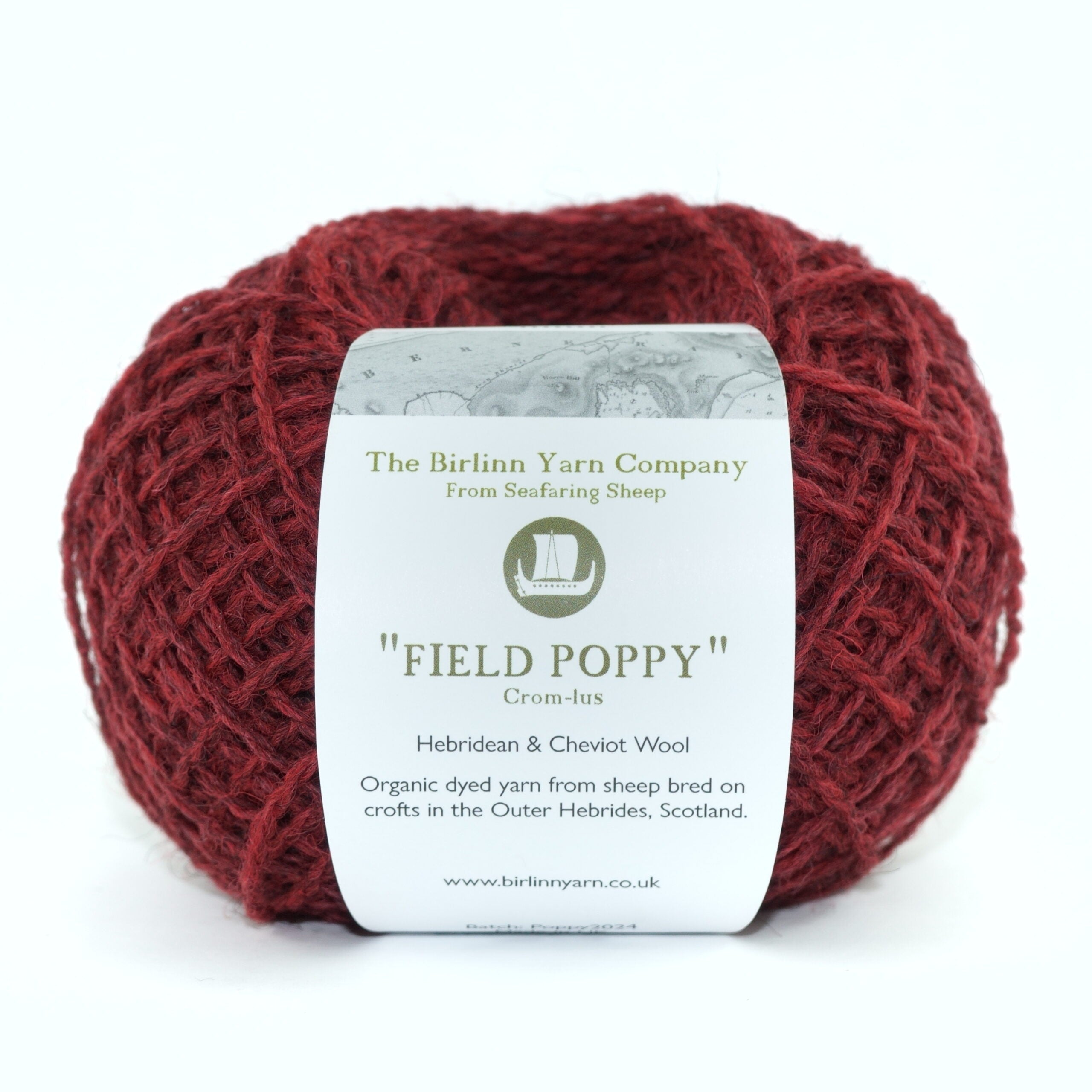 ball of Field poppy with label: deep red