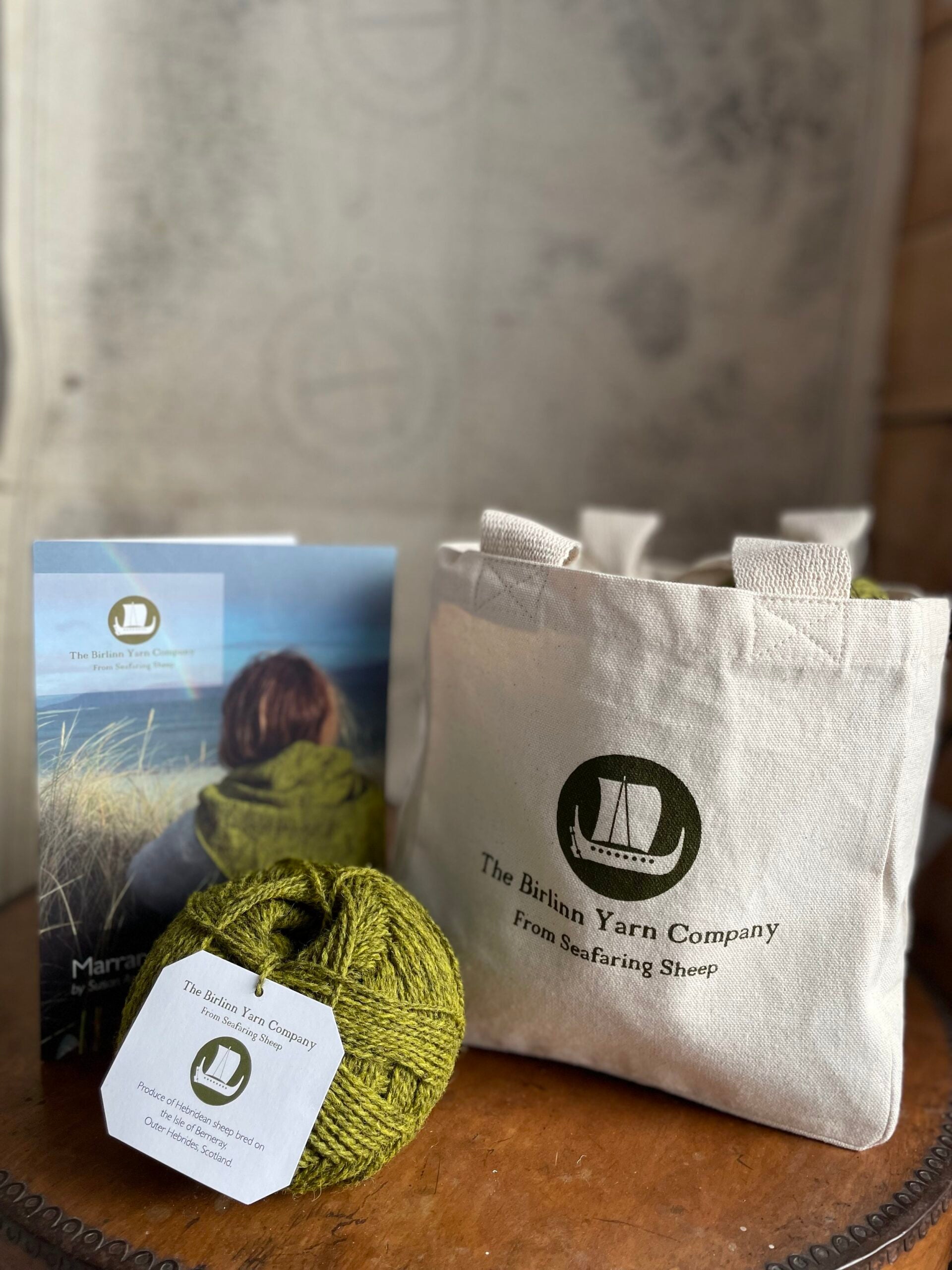 natural cream cotton tote bag with Birlinn Yarn logo in green