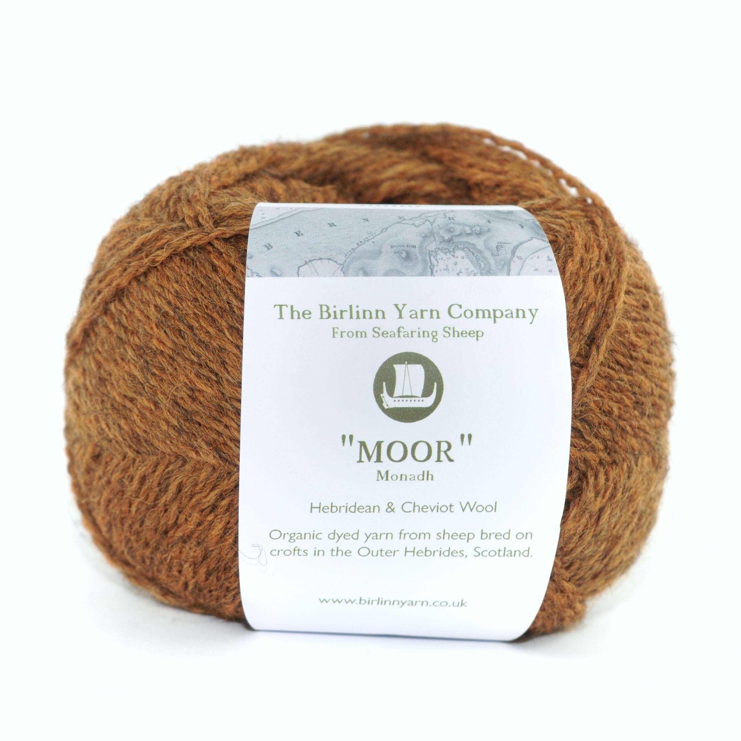 ball of Moor with label: warm, rusty-brown