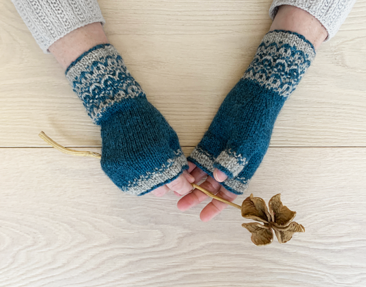 Tiny Boats by Elizabeth Doherty. Fingerless mitts with slip-stitch patterns, reminiscent of the Viking sailing ships